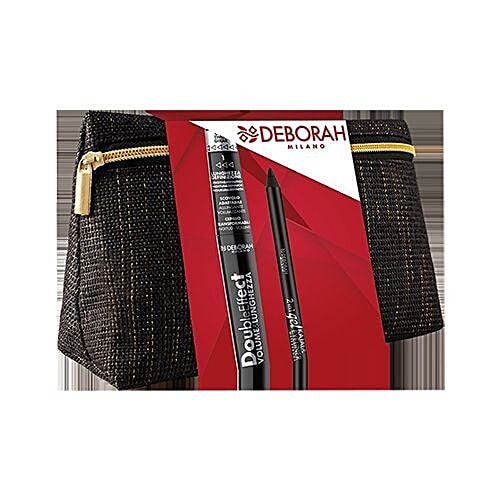 Deborah Black Pochette With Double Effect Mascara - 7002 + 2-In-1 Kajal & Eyeliner Gel Pencil - 004693 Black, 1.4 g & 8 ml  
