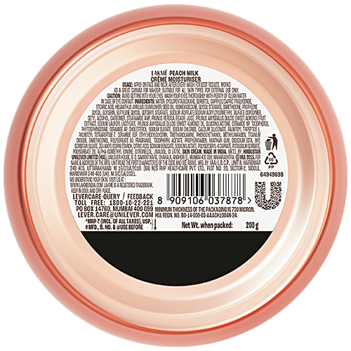 Lakme Peach Pro Ceramide Creme Moisturizer - For Dry Skin, Normal Skin & Sensitive Skin, 200 g Daily Lightweight Face Moisturizer