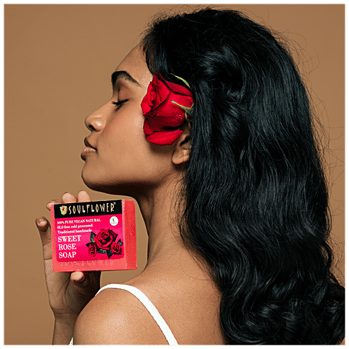 Soulflower Sweet Rose Anti-Aging Handmade Soap, Paraben Free Vegan Soap For Men & Women, 150 g  