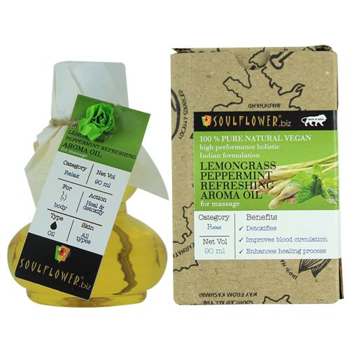 Soulflower Lemongrass Peppermint Aroma Massage Oil - Refreshes Mind & Body, 100% Natural, 90 ml  