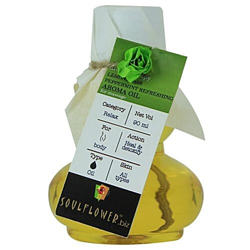 Soulflower Lemongrass Peppermint Aroma Massage Oil - Refreshes Mind & Body, 100% Natural, 90 ml