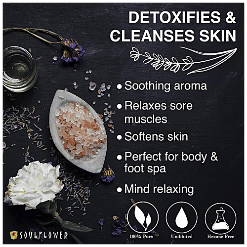 Soulflower Lavender Himalayan Pink Rock Bath Salt for Body & Foot Spa, knee aches &  Muscle Pain Relief 500gm, 500 g  