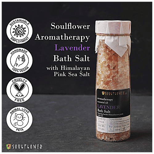 Soulflower Lavender Himalayan Pink Rock Bath Salt for Body & Foot Spa, knee aches &  Muscle Pain Relief 500gm, 500 g  