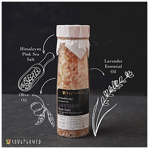 Soulflower Lavender Himalayan Pink Rock Bath Salt for Body & Foot Spa, knee aches &  Muscle Pain Relief 500gm, 500 g  