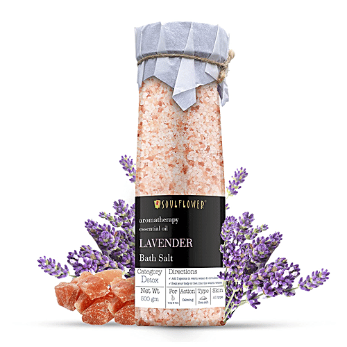 Soulflower Lavender Himalayan Pink Rock Bath Salt for Body & Foot Spa, knee aches &  Muscle Pain Relief 500gm, 500 g  