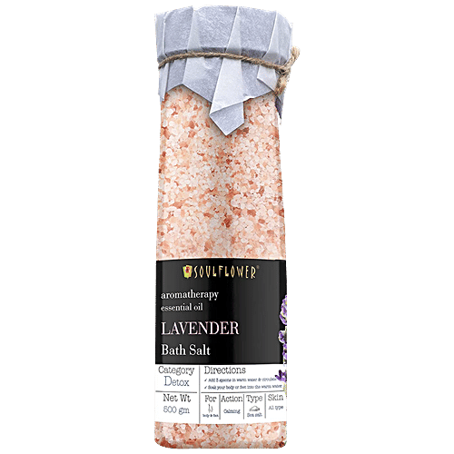 Soulflower Lavender Himalayan Pink Rock Bath Salt for Body & Foot Spa, knee aches &  Muscle Pain Relief 500gm, 500 g  