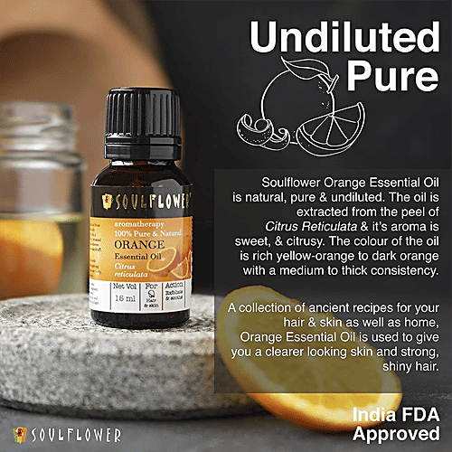 Soulflower Orange Essential Oil For Blemish Free Skin & Shiny Hair - 100% Natural & Organic, 15 ml  100% Pure