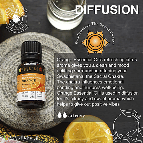 Soulflower Orange Essential Oil For Blemish Free Skin & Shiny Hair - 100% Natural & Organic, 15 ml  100% Pure
