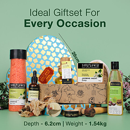 Soulflower Organic Heart Jasmine Bath & Body Gift Set For Men & Women, 10 pcs  