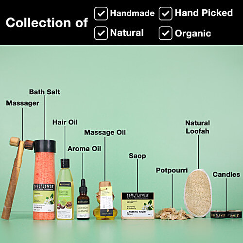 Soulflower Organic Heart Jasmine Bath & Body Gift Set For Men & Women, 10 pcs  