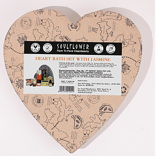 Soulflower Organic Heart Jasmine Bath & Body Gift Set For Men & Women, 10 pcs  