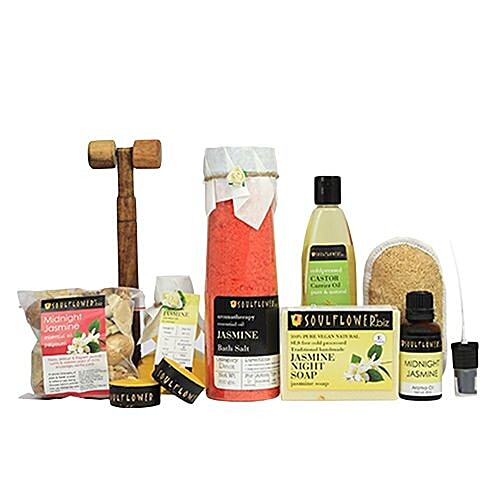 Soulflower Jasmine Heart Bath Personal Care Gift Set, 10 pcs  