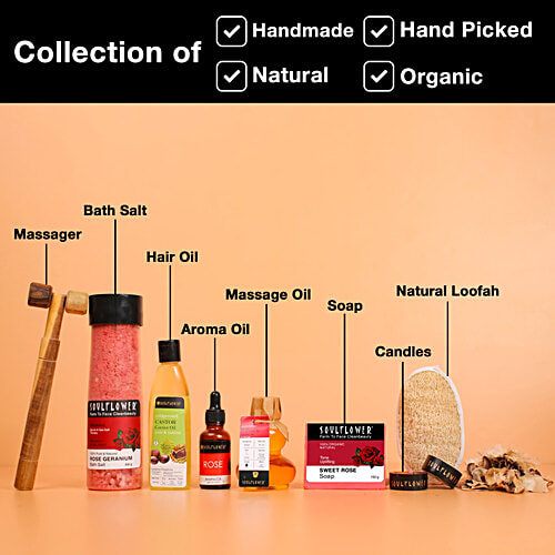 Soulflower Heart Rose Beauty Gift Pack Skincare For Men & Women - 100% Pure Organic, 10 pcs  