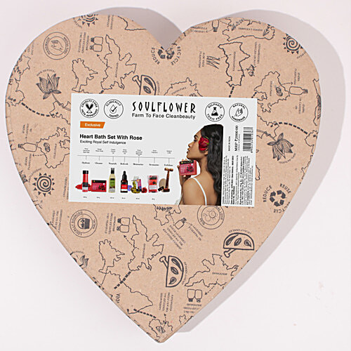 Soulflower Heart Rose Beauty Gift Pack Skincare For Men & Women - 100% Pure Organic, 10 pcs  