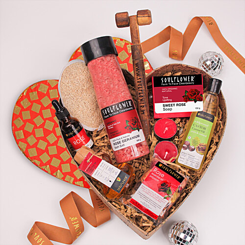 Soulflower Heart Rose Beauty Gift Pack Skincare For Men & Women - 100% Pure Organic, 10 pcs  