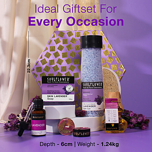 Soulflower Diwali Special Gift Box, Lavender Hexagon Pack For Him/Her, Organic Natural Karva Chauth, Bhai Dooj, 7 pcs