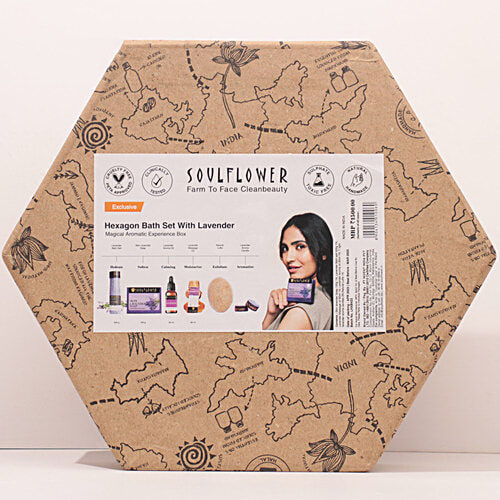 Soulflower Diwali Special Gift Box, Lavender Hexagon Pack For Him/Her, Organic Natural Karva Chauth, Bhai Dooj, 7 pcs