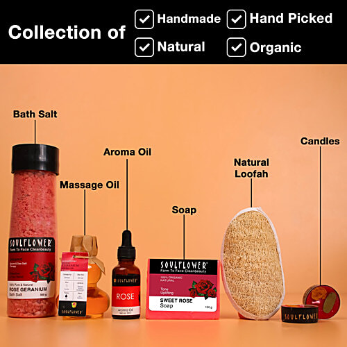 Soulflower Diwali Rose Beauty Kit & Gift Box Luxe Gift Pack For Her, Organic Natural, Karva Chauth Bhai Dooj, 5 pcs  