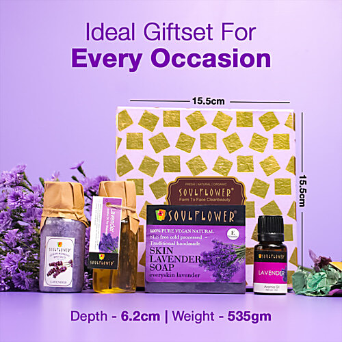 Soulflower Diwalis Day Beauty Gift Box Lavender Try Me Gift Pack For Men Women, 100% Natural Organic, 5 pcs  