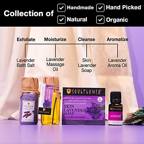 Soulflower Diwalis Day Beauty Gift Box Lavender Try Me Gift Pack For Men Women, 100% Natural Organic, 5 pcs  