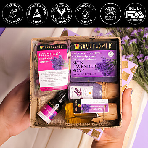 Soulflower Diwalis Day Beauty Gift Box Lavender Try Me Gift Pack For Men Women, 100% Natural Organic, 5 pcs  