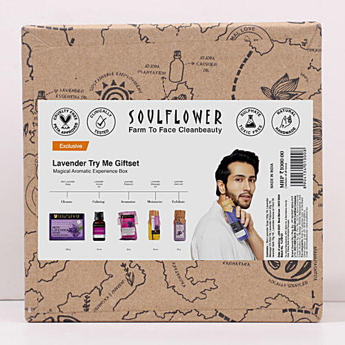 Soulflower Diwalis Day Beauty Gift Box Lavender Try Me Gift Pack For Men Women, 100% Natural Organic, 5 pcs  