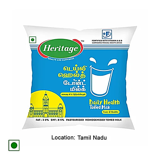 Heritage Daily Health Toned Milk, 500 ml Pouch