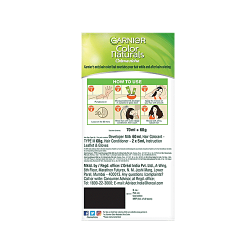 Garnier Color Naturals Creme Riche Hair Colour, 70 ml + 60 g 3 Darkest Brown 