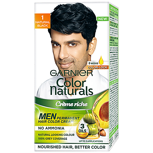 Garnier Men Colour Naturals Hair Colour For Men, 30 ml + 30 g Shade 1, Natural Black 100% Grey Coverage & No Ammonia