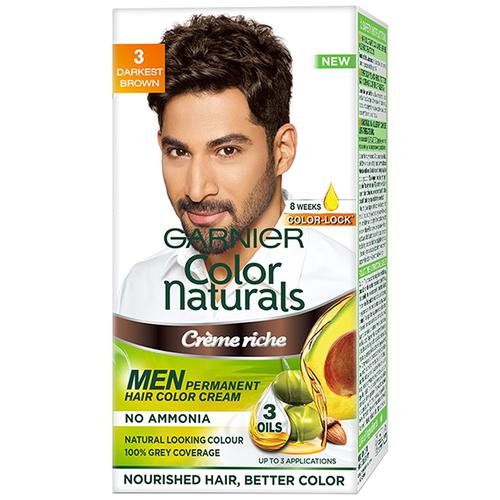 Garnier Men Hair Colour - Color Naturals, For Men, 30 ml + 30 g Shade 3, Darkest Brown 100% Grey Coverage & No Ammonia