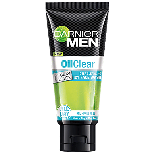 Garnier Men Oil Clear Clay D-Tox Deep Cleansing Icy Face Wash, 50 g Oil Free Feel