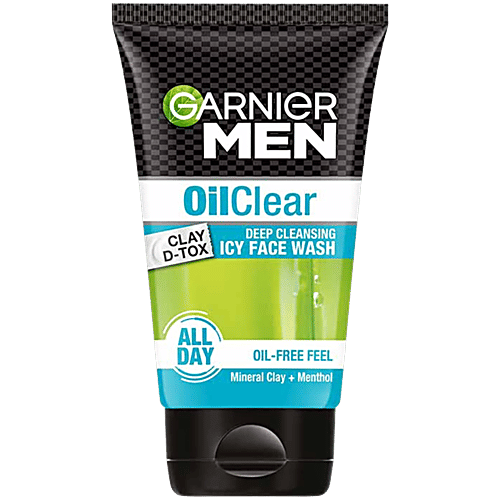Garnier Men Oil Clear Clay D-Tox Deep Cleansing Icy Face Wash, 100 g  Oil Free Feel