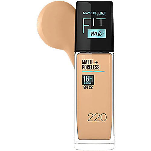 Maybelline New York Fit Me Matte+Poreless Liquid Foundation, 30 ml 220 Natural Beige Super Blendable, Natural Matte Finish