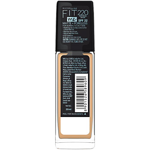 Maybelline New York Fit Me Matte+Poreless Liquid Foundation, 30 ml 220 Natural Beige Super Blendable, Natural Matte Finish