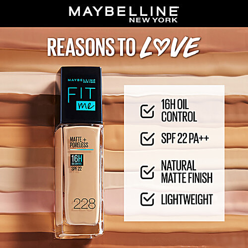 Maybelline New York Fit Me Matte+Poreless Liquid Foundation, 30 ml 220 Natural Beige Super Blendable, Natural Matte Finish