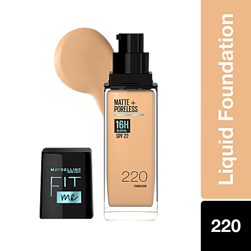 Maybelline New York Fit Me Matte+Poreless Liquid Foundation, 30 ml 220 Natural Beige Super Blendable, Natural Matte Finish