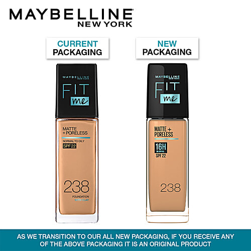 Maybelline New York Fit Me Matte+Poreless Liquid Foundation, 30 ml 238 Rich Tan Super Blendable, Natural Matte Finish