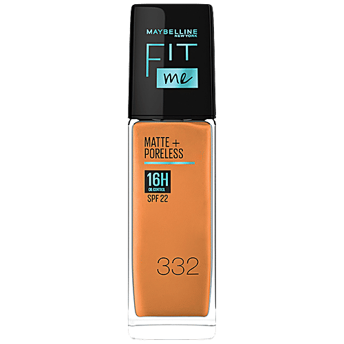 Maybelline New York Fit Me Matte+Poreless Liquid Foundation, 30 ml 332 Golden Caramel Super Blendable, Natural Matte Finish