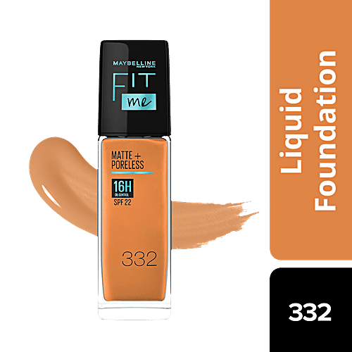 Maybelline New York Fit Me Matte+Poreless Liquid Foundation, 30 ml 332 Golden Caramel Super Blendable, Natural Matte Finish