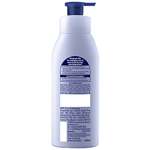 Nivea Oil in Lotion - Dry Skin, Rose & Argan Oil, 24hrs Long Lasting Moisturization, 400 ml  24hrs Long Lasting Moisturization
