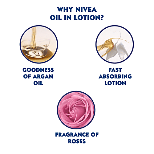 Nivea Oil in Lotion - Dry Skin, Rose & Argan Oil, 24hrs Long Lasting Moisturization, 400 ml  24hrs Long Lasting Moisturization
