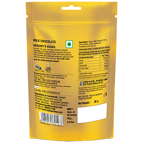 Hershey's Kisses Milk Chocolate, 36 g  Melt-In-Mouth Chocolates, Individually Wrapped