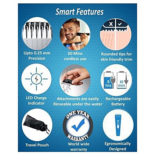 Nova NHT 1045 Rechargeable Cordless Beard Trimmer for Men - Black, 1 pc  