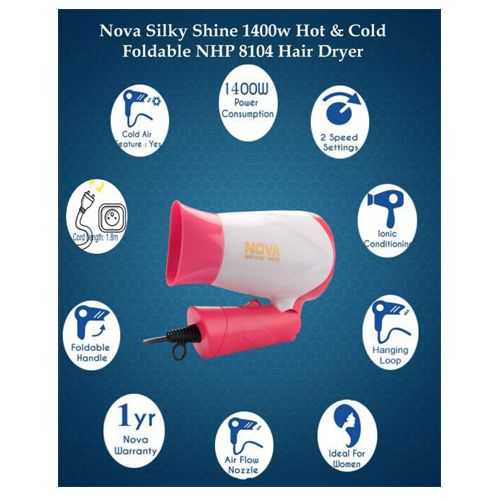 Buy Nova NHP 8104 Silky Shine Hot & Cold Foldable Hair Dryer - 1400 Watt  Online at Best Price of Rs 1195 - bigbasket