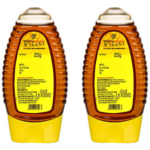 Dabur 100% Pure Honey - Worlds No.1 Honey Brand With No Sugar Adulteration, 225 g (Buy 1 Get 1 Free) 
