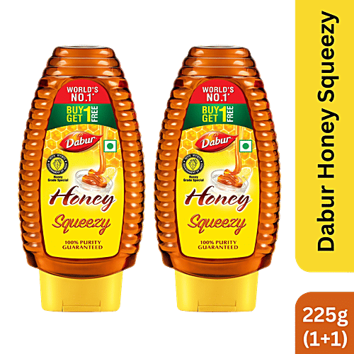 Dabur Honey Squeezy, 225 g (Buy 1 Get 1 Free)