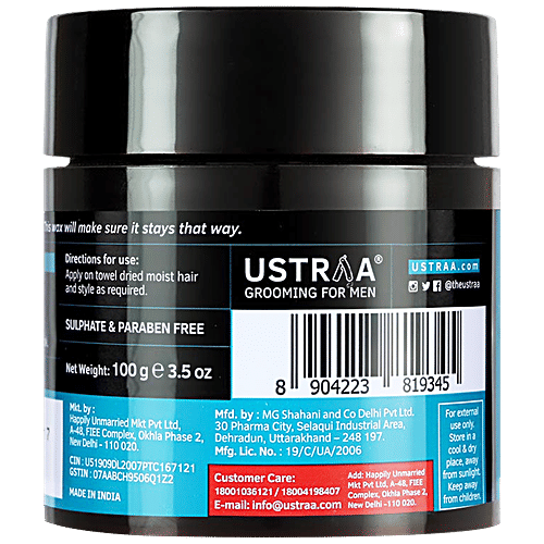 Ustraa Hair Wax For Men - Wet Look & Strong Hold, With Apple Cider Vinegar, 100 g  Free of Petrolatum, Paraffin