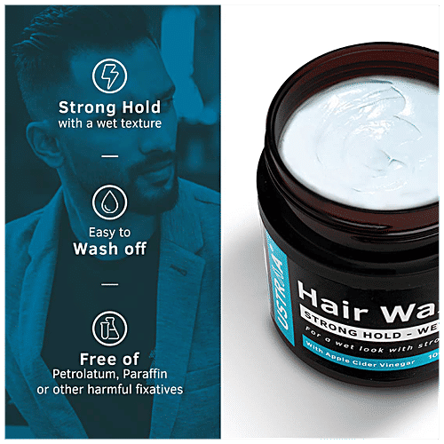 Ustraa Hair Wax For Men - Wet Look & Strong Hold, With Apple Cider Vinegar, 100 g  Free of Petrolatum, Paraffin