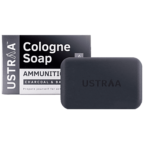 Ustraa Ammunition Cologne Soap - For Men, Anti-Bacterial, With Charcoal & Bay Leaf, 125 g (Pack of 3) Sulphate & Paraben Free
