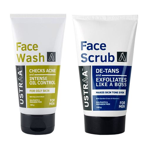 USTRAA Face Wash Oily Skin & Face Scrub De-Tan, 100 g Pack of 2 